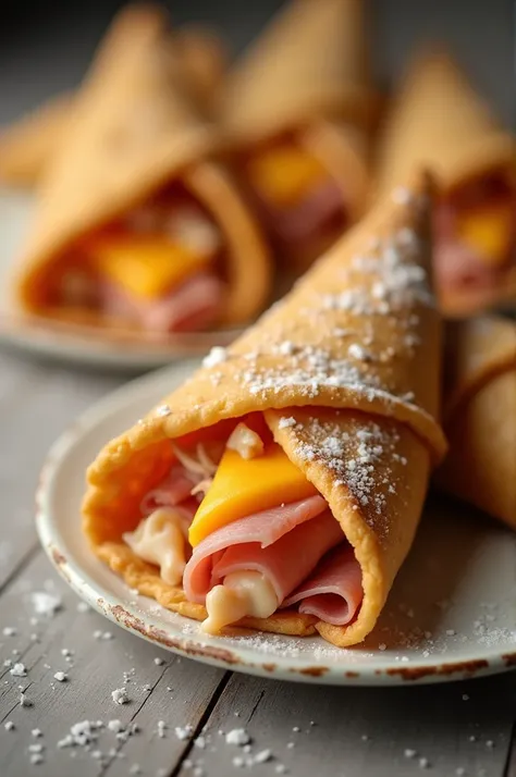 Cones stuffed with ham and cheese
