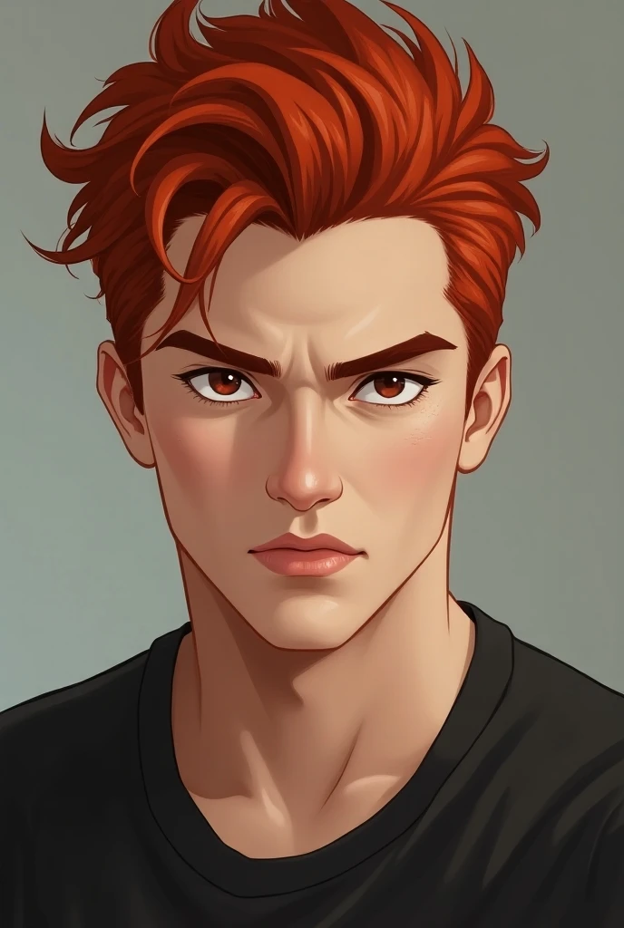 You can generate a photo of a boy with red hair and a fairly attractive and dominant face, about 22 years old or so.