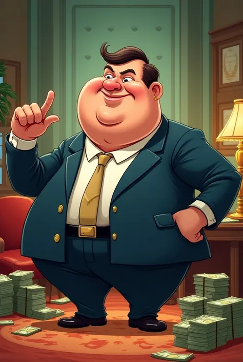 Draw a man in a half-fat capitalist cartoon
