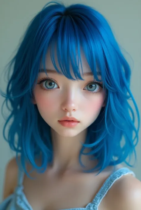 blue hair, girl, high detail, Realism, 8k, super detail