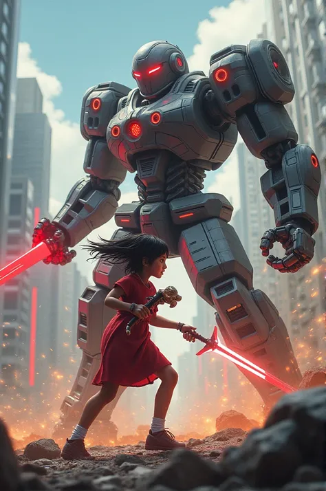 A girl named Akira fighting with a robot 