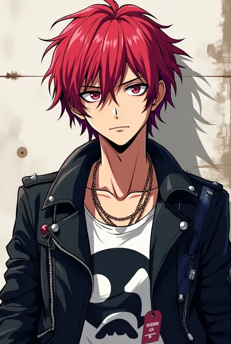 Anime man with medium hair wearing punk clothes