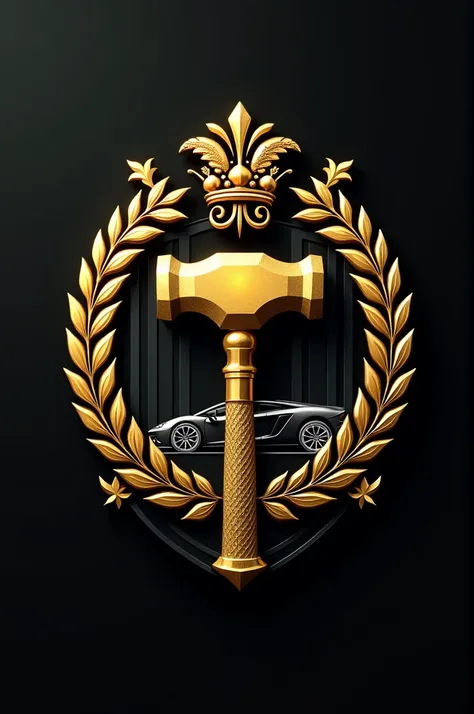  Create a logo marked by a gold hammer with a.car and a coat of arms 