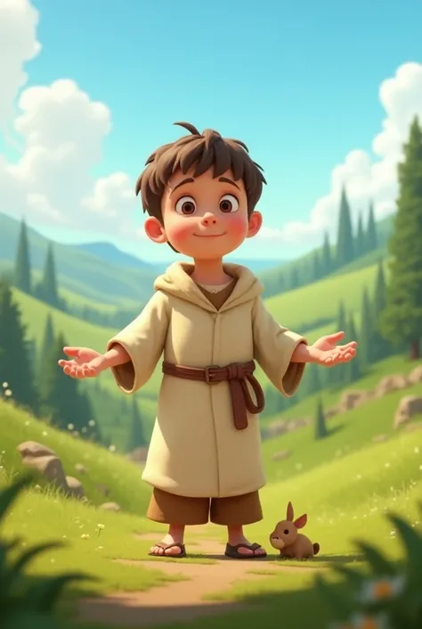 San Francisco de Assisi in animated boy version with open hands 