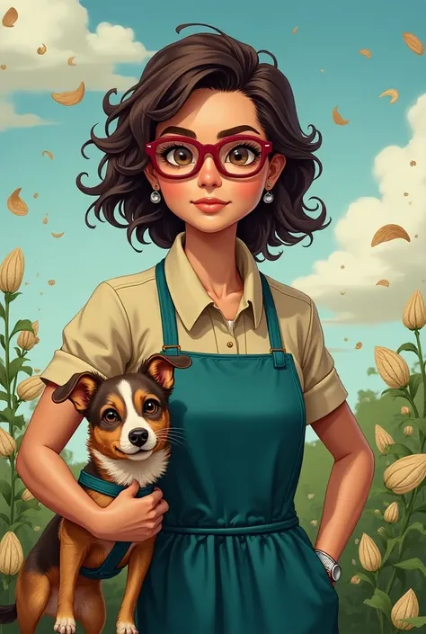  Draw me my type bitmoji I am sturdy , Women, by the wide, fast trigeña, Dark brown hair color , seeds, burgundy lenses ,  teachers apron like petrol blue and my dog is a mix of small border collie with brown and blonde colors,  white legs and white chest ...