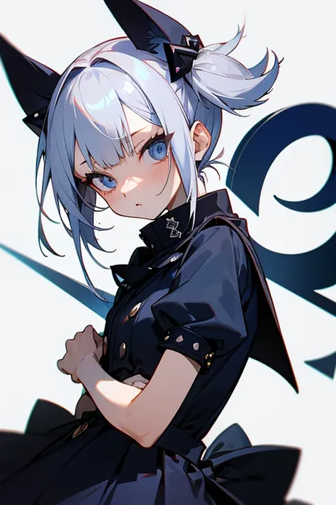  Short White Hair , ,  navy blue dress、Punk Fashion、Headbang 2.、 Twin Tail、sharp、