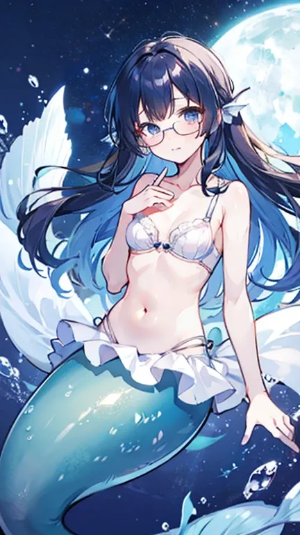 mermaid、white ruffle bra、Flat chest、Glasses