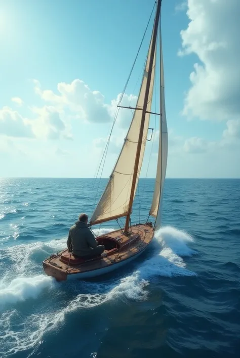 man traveling alone on a sailboat