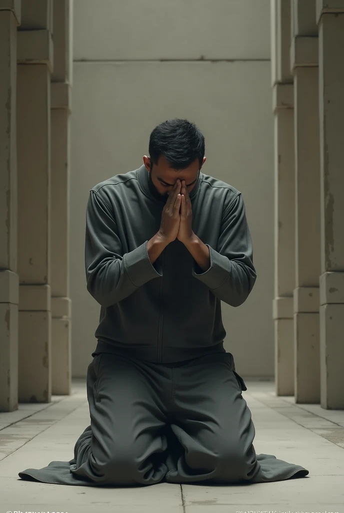 man kneeling in front praying so that his face does not appear 