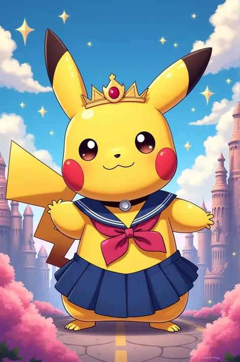 Picachu wearing the outfit of Sailor Moon 