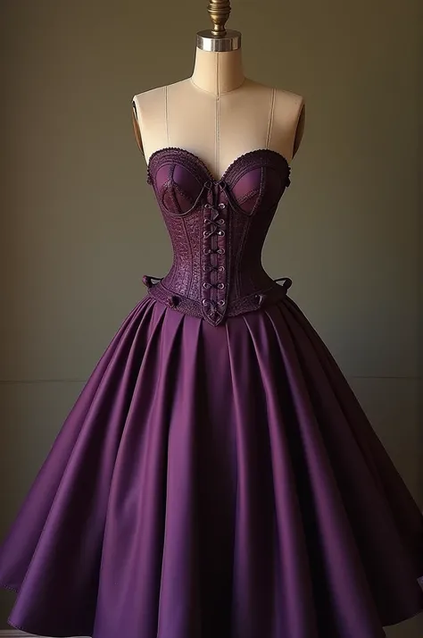 Vintage 50s style dress with topless corset and elegant purple Fit and Flare skirt