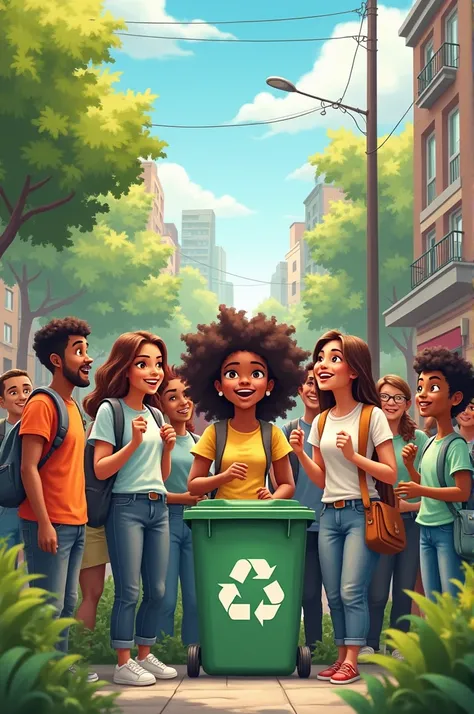 Group of people promoting recycling within a community 