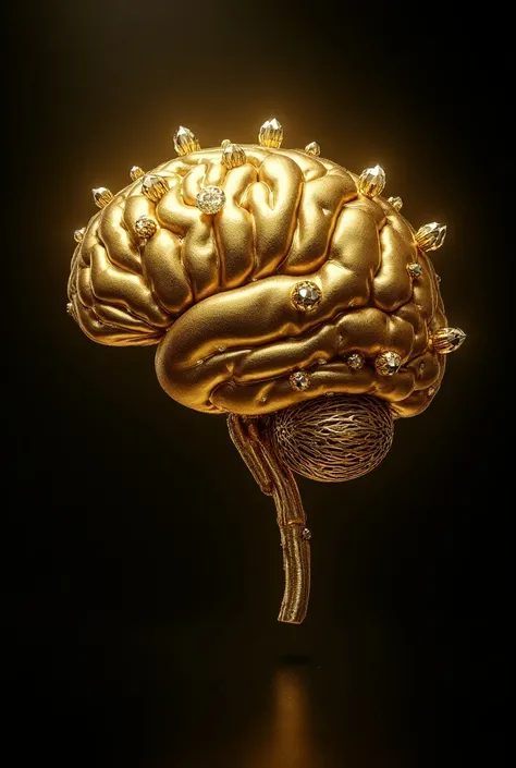 Golden brain with diamonds