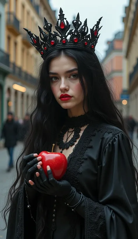 ((Foto RAW), Absurd, ( absurd resolution )), masterpiece, best quality, ( Extremely detailed 8k unit CG wallpaper), (best illustration), (best shade),  realistic lighting , detailed and beautiful shine, ((21 years old)), girl, street long black hair, Queen...