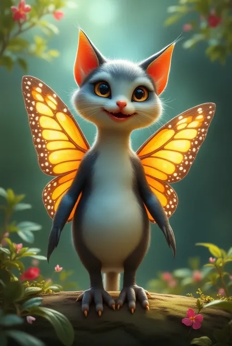 Cat with duck legs butterfly wings and penguin beak
