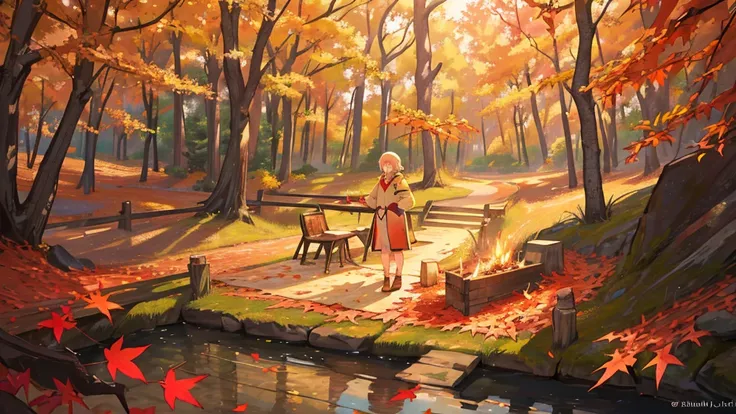 (masterpiece:1.2), Best Quality,Pixiv,  High Resolution , Super detailed, The careful depiction of only landscapes that do not include people （1.7）No humans appear,Humans not included,
Fall campground、There is a tent set up right in front of me, and there ...