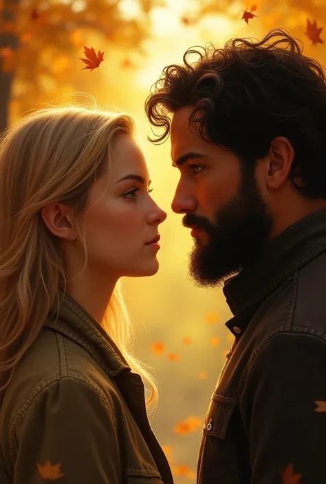  Youth book cover , Everything we never were ,  18-year-old blonde woman with brown eyes, autumn,  28-year-old black-haired man with a beard Impossible Love 