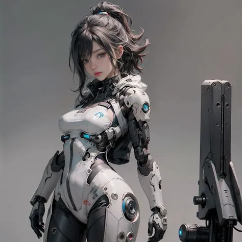 there is a woman in a futuristic outfit, cute cyborg girl, beutiful white girl cyborg, wlop. scifi, oppai cyberpunk, perfect android girl, beutiful girl cyborg, perfect anime cyborg woman, smooth digital concept art, girl in mecha cyber armor, gynoid cybor...