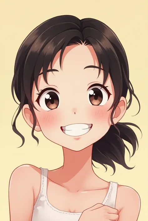 asian  girl is  smiling  with white teeth manga
