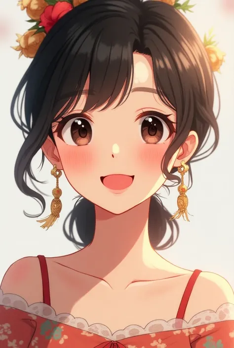 adult asian  girl is  smiling  with dress manga
