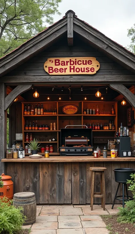  Make a barbecue beer house，Barbecue stand ，Architectural close-up，No one， HD quality