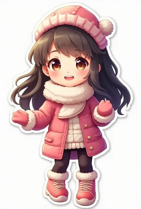 Create Image, Create 3D Floating Image Stickers, Full Details, Ultra-Realistic High Definition, White Background, 8 Split Images, Very Cute Japanese Chinese Girl With Sparkling Clear Eyes, Long Wavy Hair, Wearing Colorful Winter Clothes, Showing Many Poses...