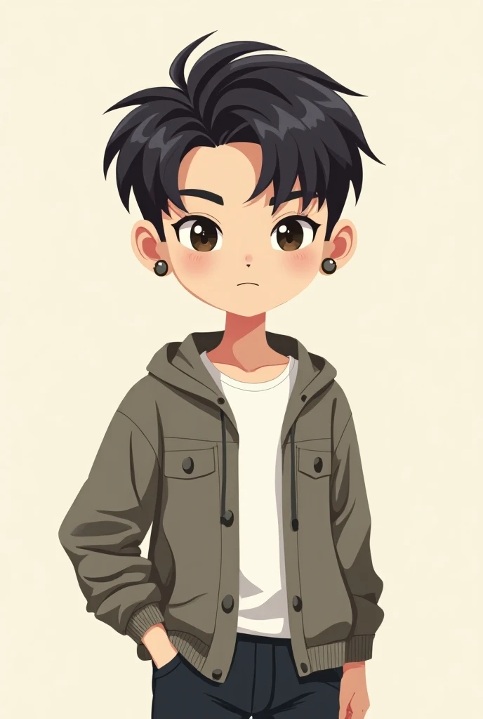  a simple vector illustration of a Korean boy, with piercings and short hair  

