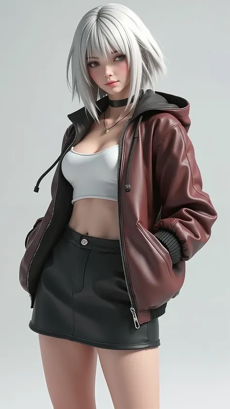 A European beauty，Full body shot，Masterpieces，masterpiece，8k， HD quality，CG character style ，3D Modeling，realism 0.8，Full body shot， A woman in a short skirt and jacket is posing for a photo, anime girl role play, hyperRealistic female student, a hyperReal...