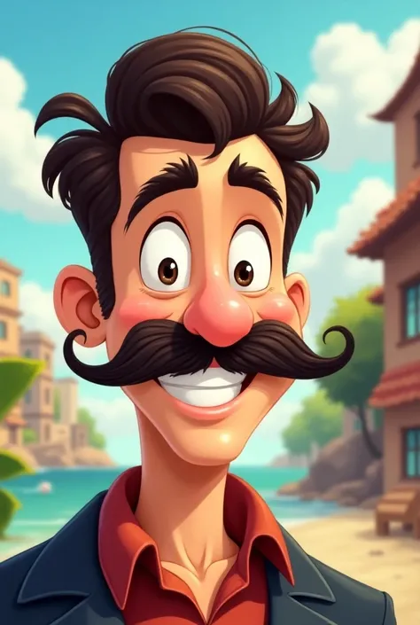 Make a man with a mustache in a cartoon 