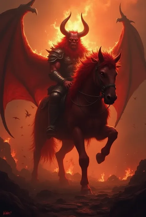 Allocer is a demon ,  whose hierarchical position ,  is that of a Grand Duke of hell ,  and who has 36 legions of demons under his command. . He induces people into immorality . . He appears riding a great horse ,  like a knight .  It looks like a red lion...