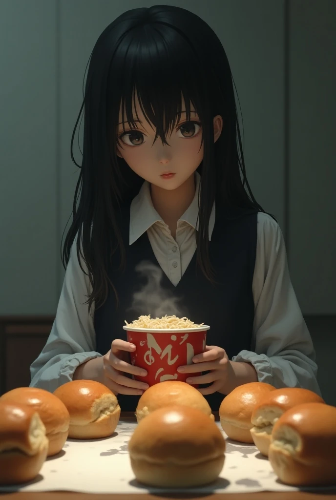  The secret of a pretty Japanese high school girl with dark hair　Breakfast is 8 Chinese buns and cup noodles 