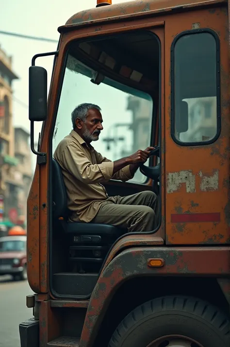 Indian man driving a truck indian
