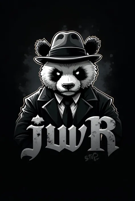 Create a logo for my clothing store depicting a gangster panda with the letters J W R