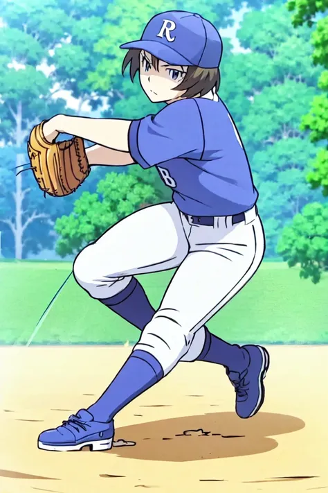 woman、baseball　uniform、baseball　Gloves、Playground、pitching、dynamic