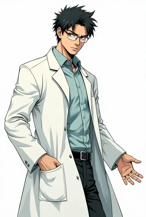 Generate this last image with a different posture
Scientist in white 
Manga style 