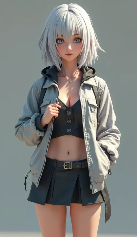  a European beauty，Full body shot，Masterpieces，masterpiece，8k， HD quality，CG character style ，3D Modeling，realism 0.8，Full body shot， A woman in a short skirt and jacket is posing for a photo, anime girl role play, hyperRealistic female student, a hyperRea...