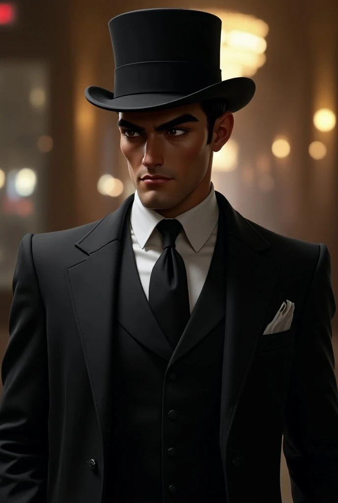  a character that looks like a scoundrel, dress clothes and a top hat 