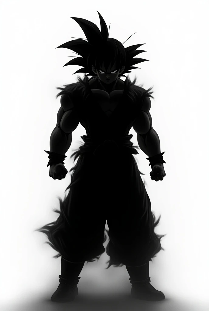 Totally black ultra-instinct Goku shadow looking at the camera with white background