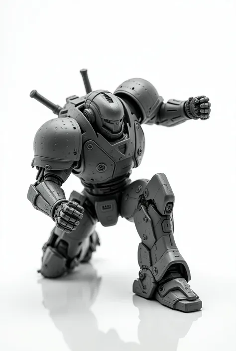 Mechanical warfare armor kneels on the ground with one leg and attacks a pure white background with one hand
