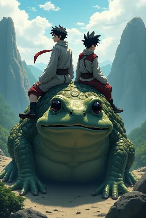 Narito and Jiraya sitting on Gamabunta Tattos back
