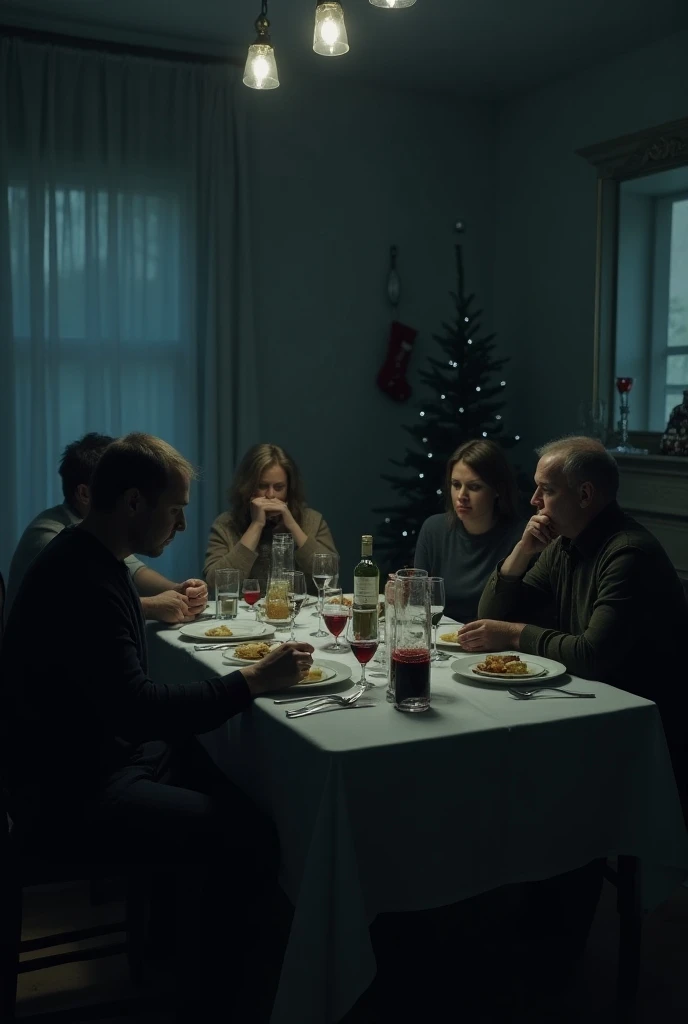 a sad Christmas dinner  ,  where the family spends it alone