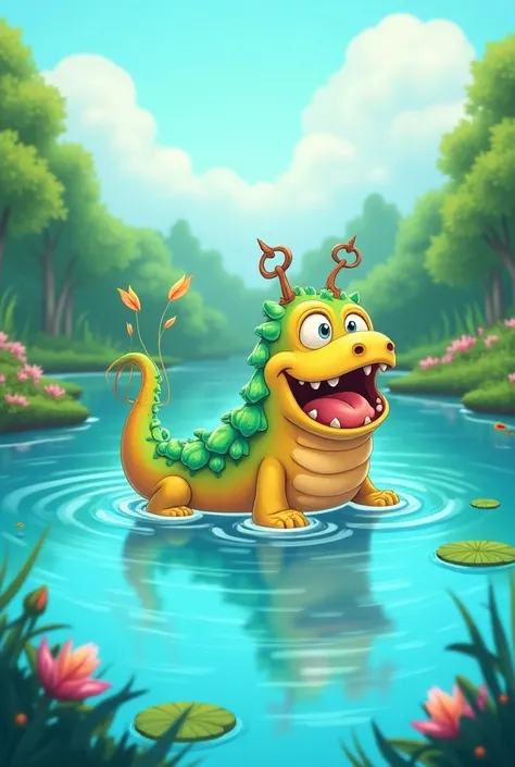 Cartoon lake monster with the recycling symbol 