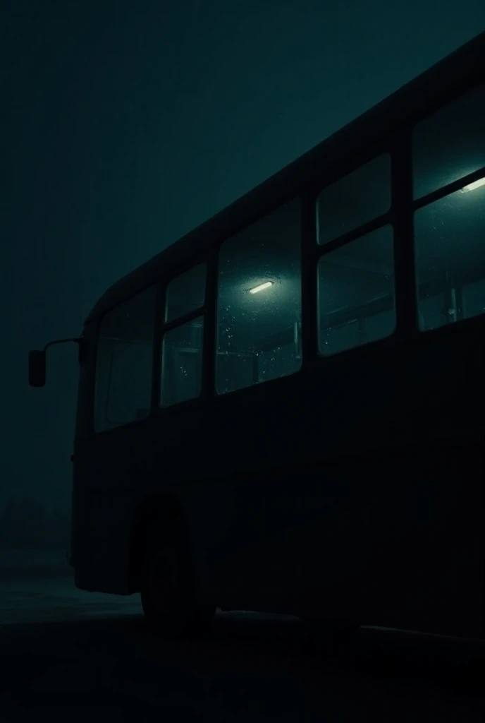 Empty bus windows open inside. Total darkness at night . from within. THERE ARE NO PASSENGERS