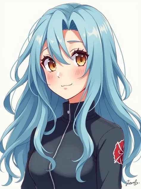 Vivi is a 35 years old woman of medium height with long wavy light blue hair, with two locks hanging down, one on either side of her head. She has brown eyes. She has a slender body. (Naruto art style)