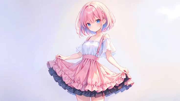 anime style,girl,pink hair,short hair