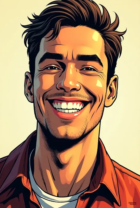 This same man smiling in graphic novel style

