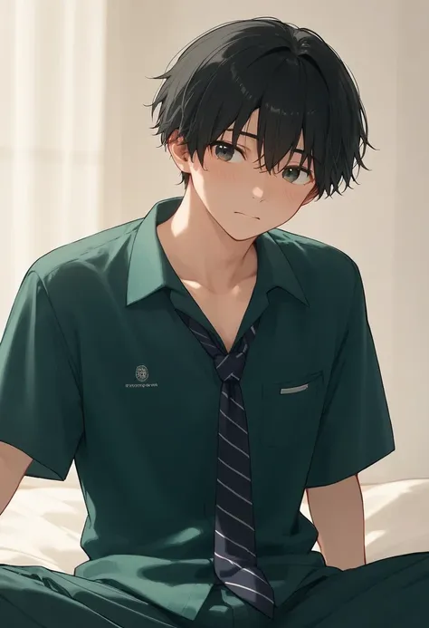  male、二人のmale、high school student、Student Uniform、slacks、 loose necktie、whole body、Black Hair、Summer sunlight、study、二人のmaleが濃厚なキスをする、male同志の恋愛、 long bangs、Black Hair、