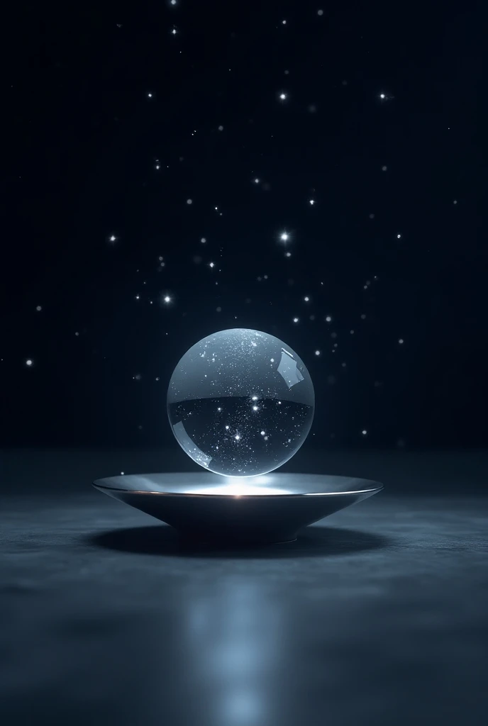 (Photorealism:1.2), A crystalline sphere glued to a downward-facing metallic plate levitating among the night stars