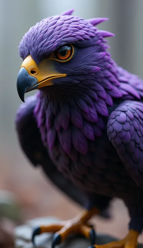 Hawkeye-Falcon Hybrid: Create a hybrid creature that blends Hawkeye’s precision with the speed of a falcon. The bird has sleek purple and black feathers that resemble Hawkeye’s suit, with sharp, focused eyes. Its talons are clutching small arrows, and its ...