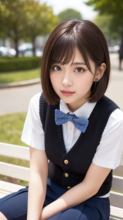 Realistic、Best Quality,Super detailed,masterpiece, hentele realism ,Photorealistic,Bright lighting,One girl, Very beautiful girl, (Cute:1.2),A faint smile, ( Brown Eyes ),(Brown hair),(With bangs), perfect shiny skin,Perfect Skin,((erotic,Sexy and sexually...